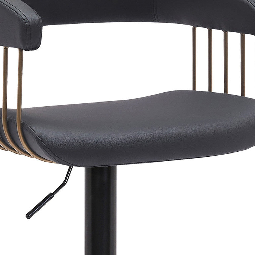 Black Faux Leather And Metal Swivel Adjustable Height Bar Chair-7