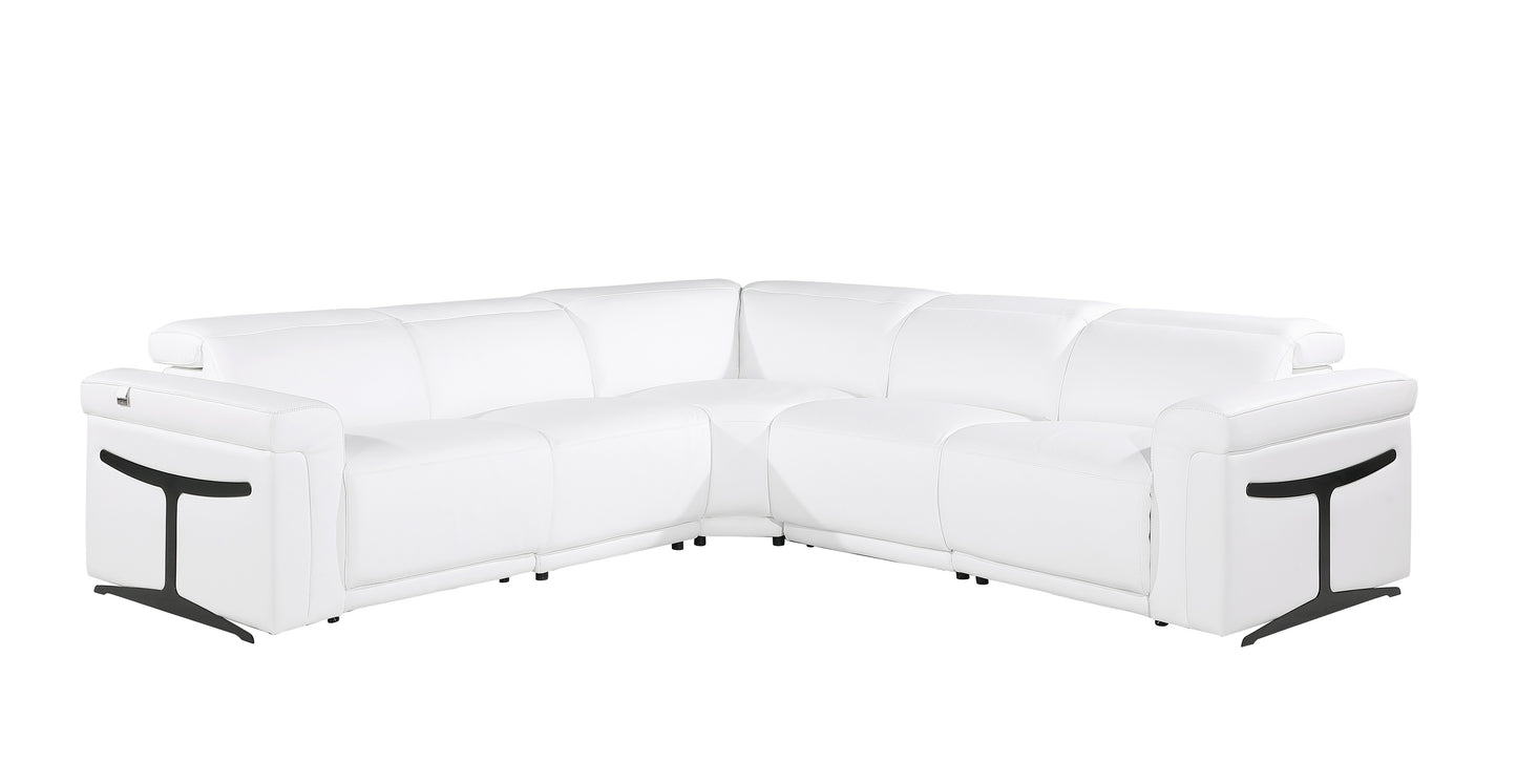 White Italian Leather Modular L Shaped Five Piece Corner Sectional-1
