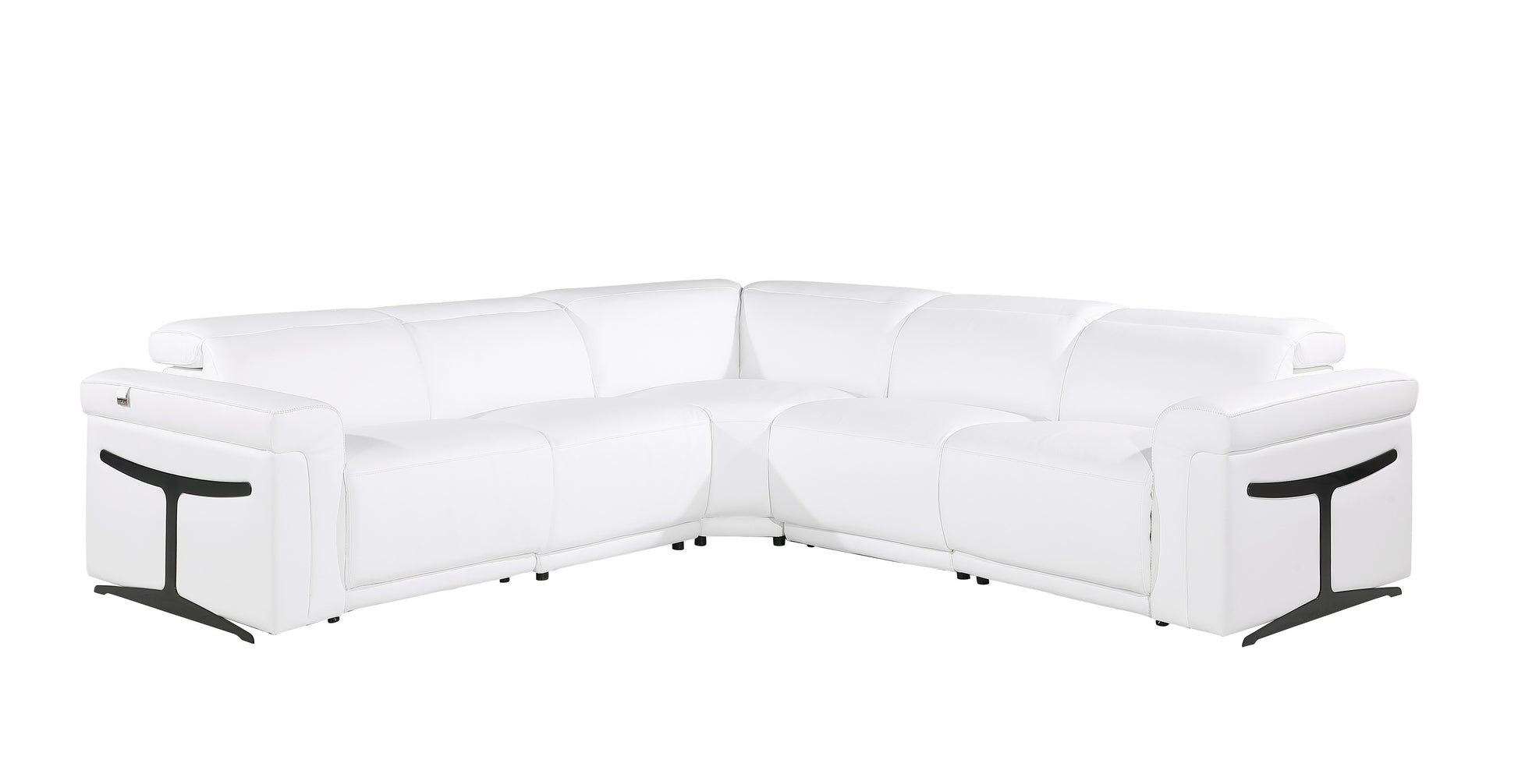 White Italian Leather Modular L Shaped Five Piece Corner Sectional-1