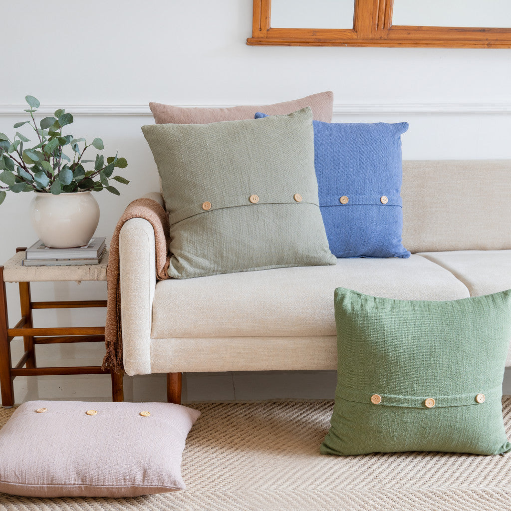 20" Blue Cotton Throw Pillow With Buttons-6