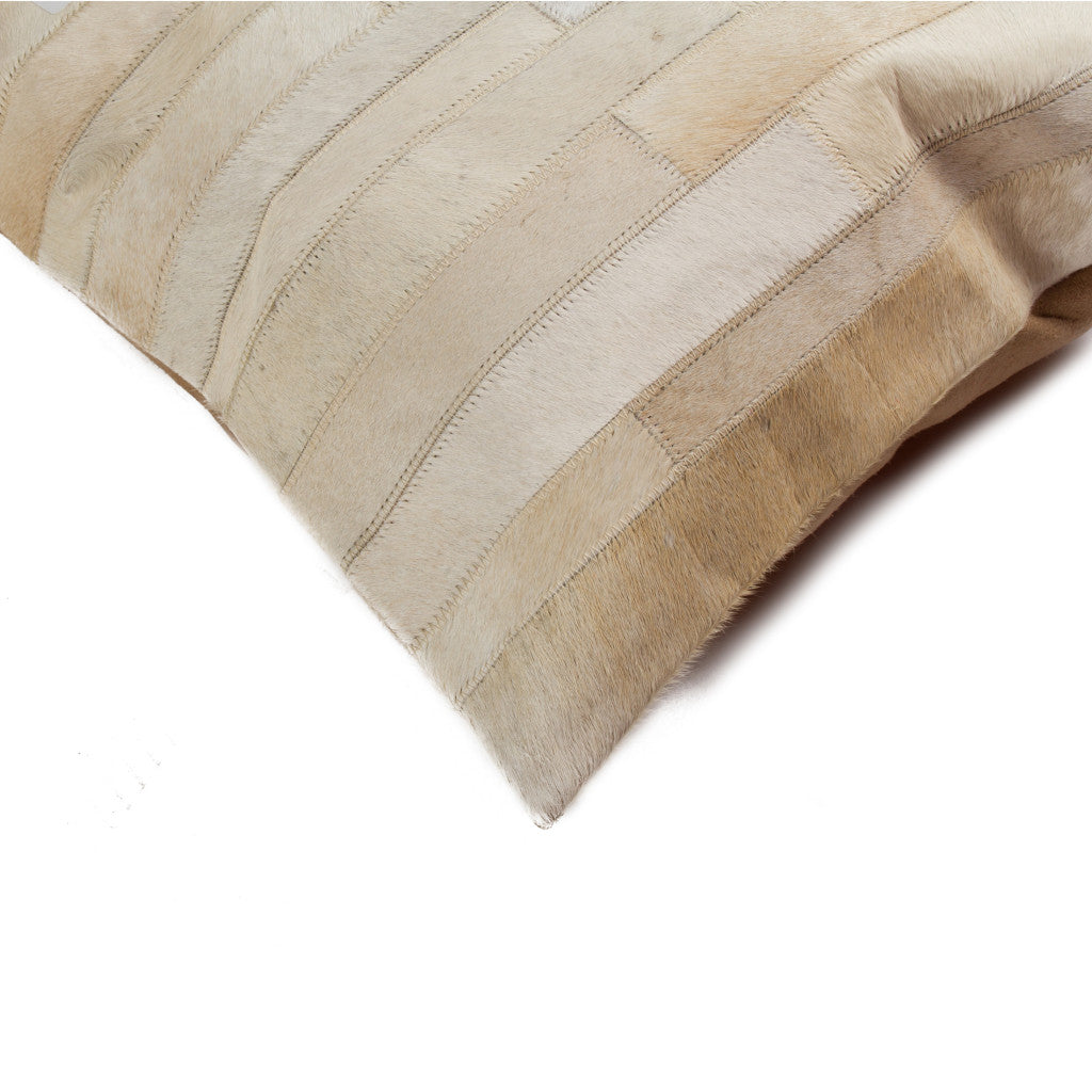 12" X 20" Natural Patchwork Cowhide Lumbar Throw Pillow-2