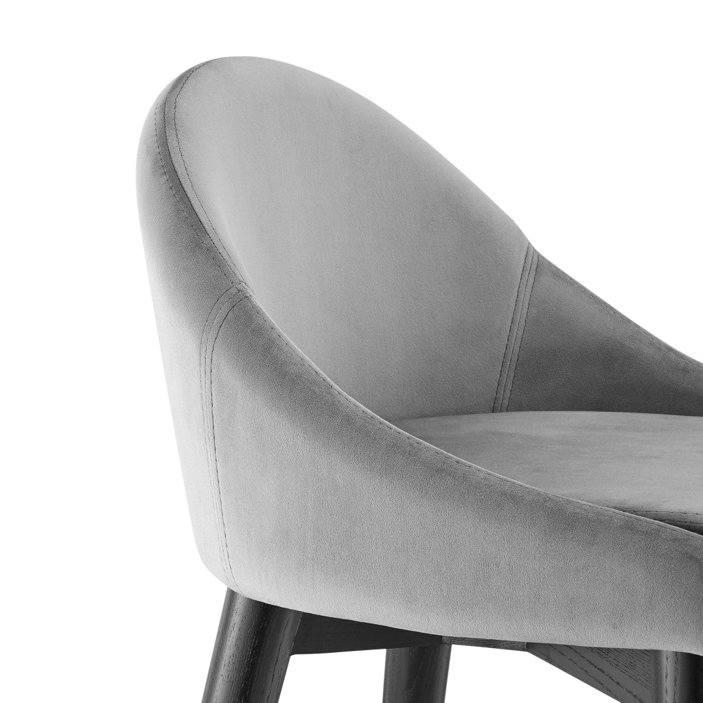 26" Gray and Black Velvet and Solid Wood Low Back Counter Height Bar Chair-6
