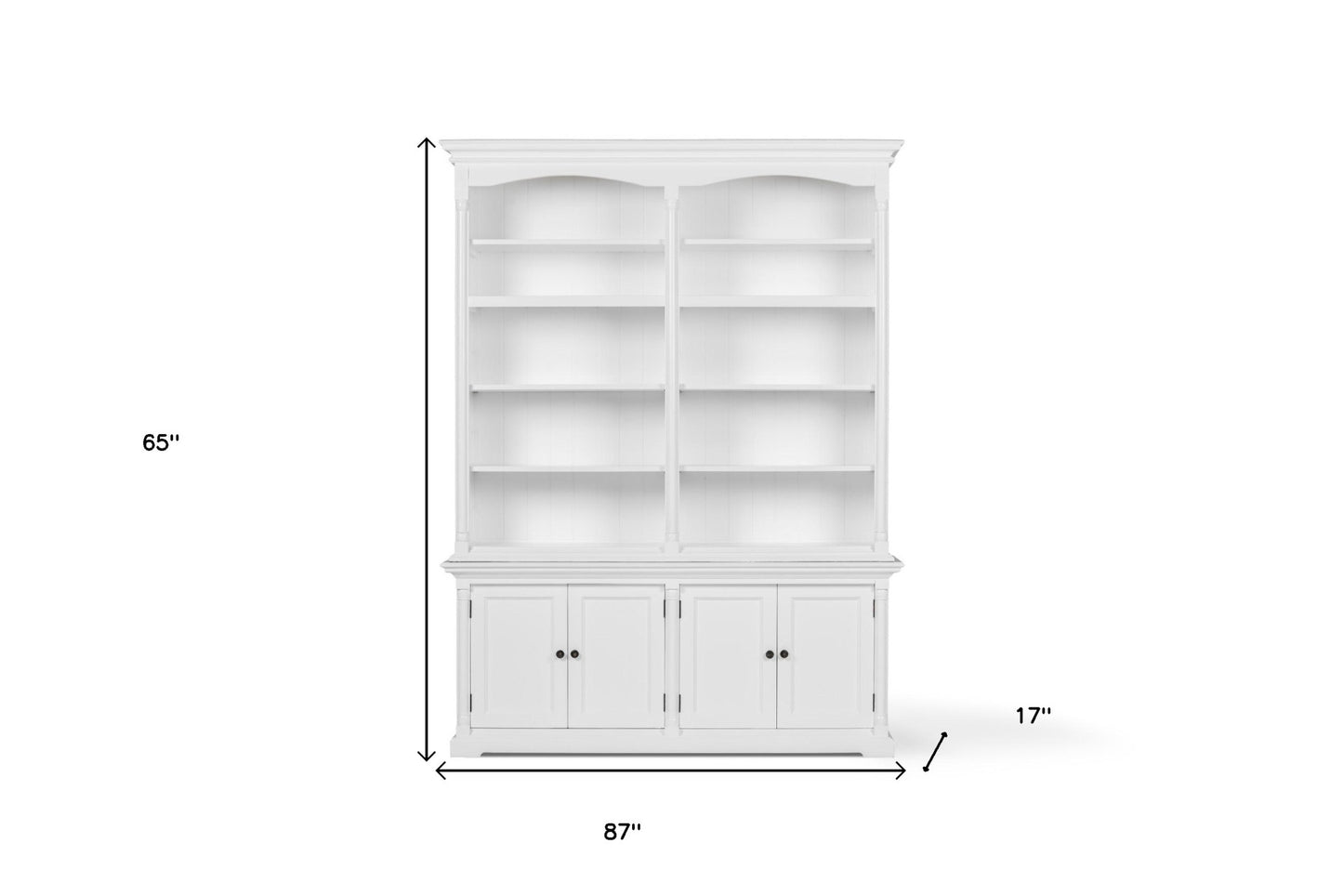 65" White Solid Wood Frame Dining Hutch With Fourteen Shelves-7