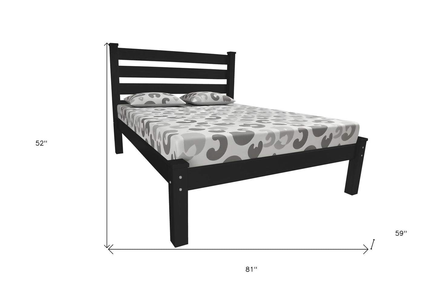 Black Solid Wood Full Bed Frame-6