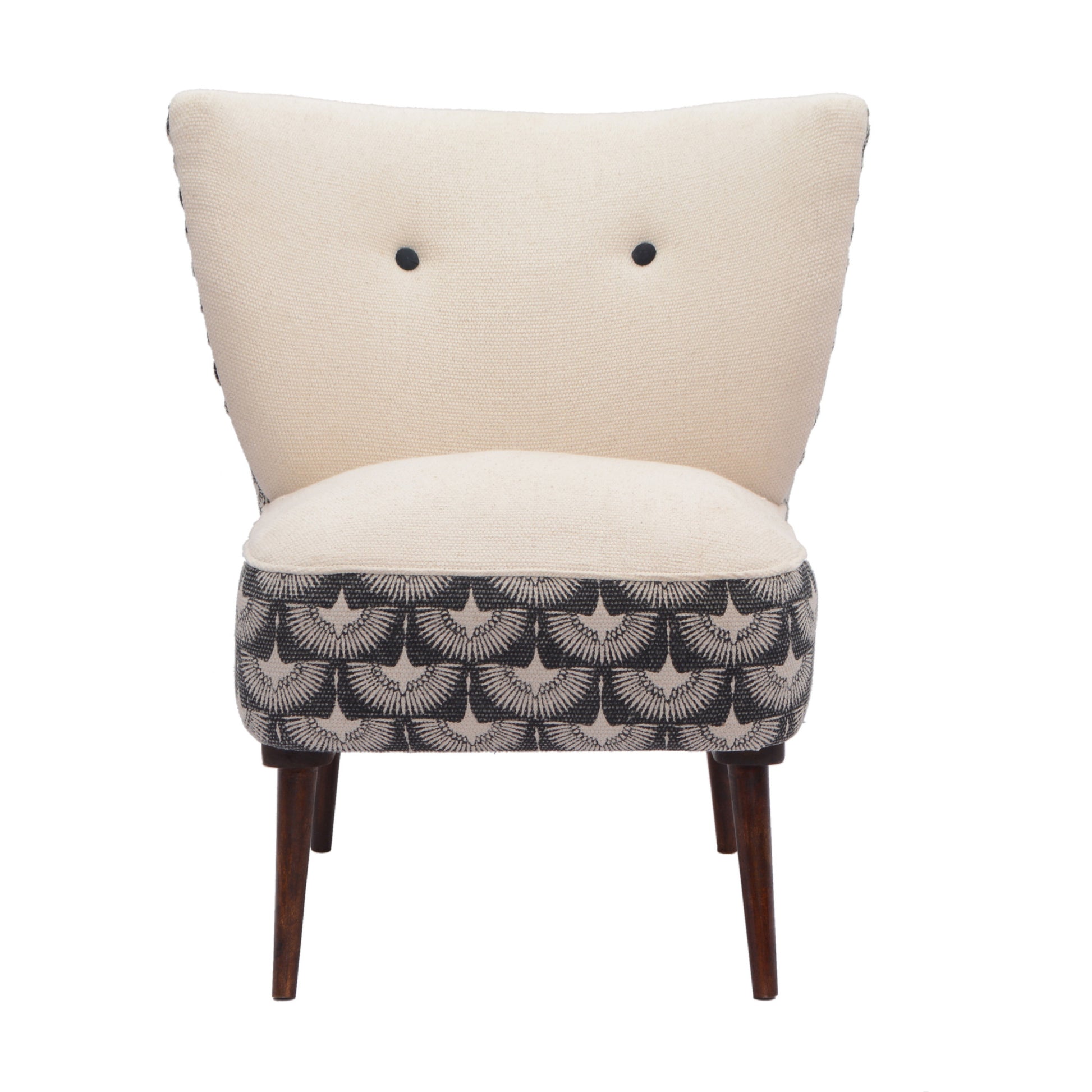 30" Cream Charcoal and Brown Geometric Tufted Wingback Chair-7