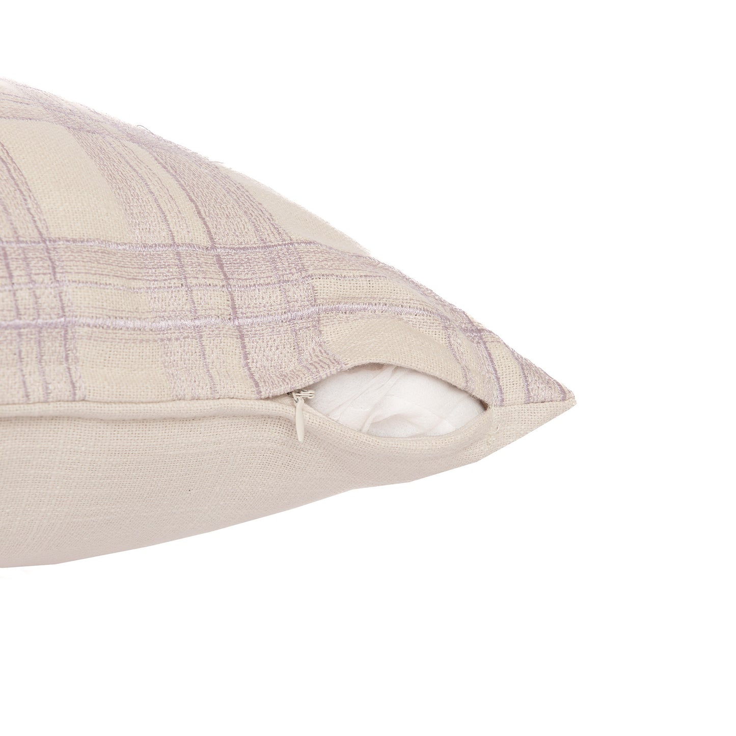 24" Ivory Check Cotton Blend Throw Pillow With Embroidery-4