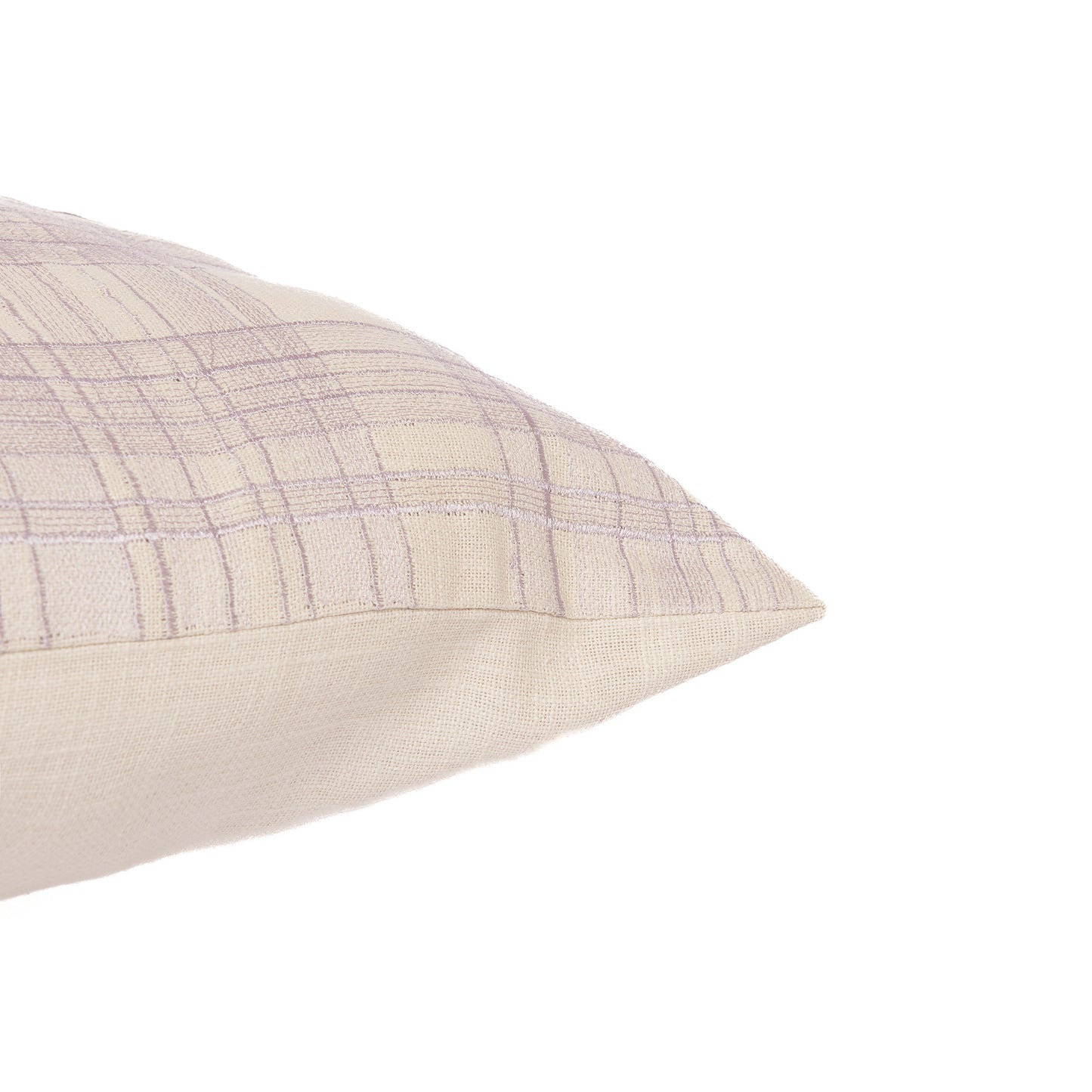 24" Ivory Check Cotton Blend Throw Pillow With Embroidery-3