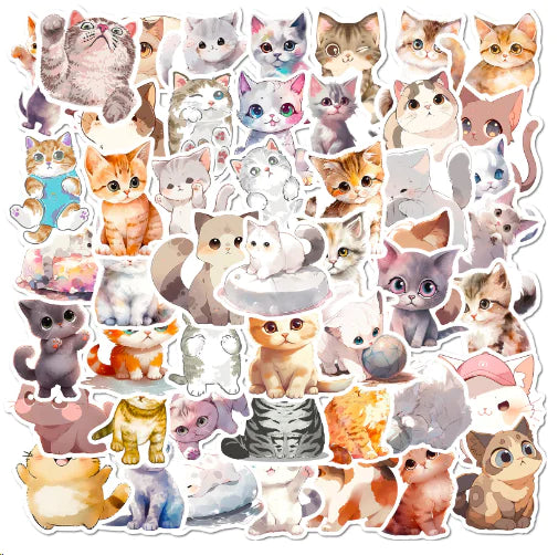 Cute Watercolor Cat Stickers for Laptops and Notebooks