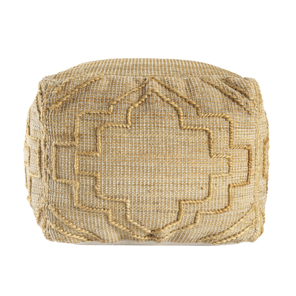 18" Natural Jute Blend Cube Quatrefoil Pouf Ottoman-1