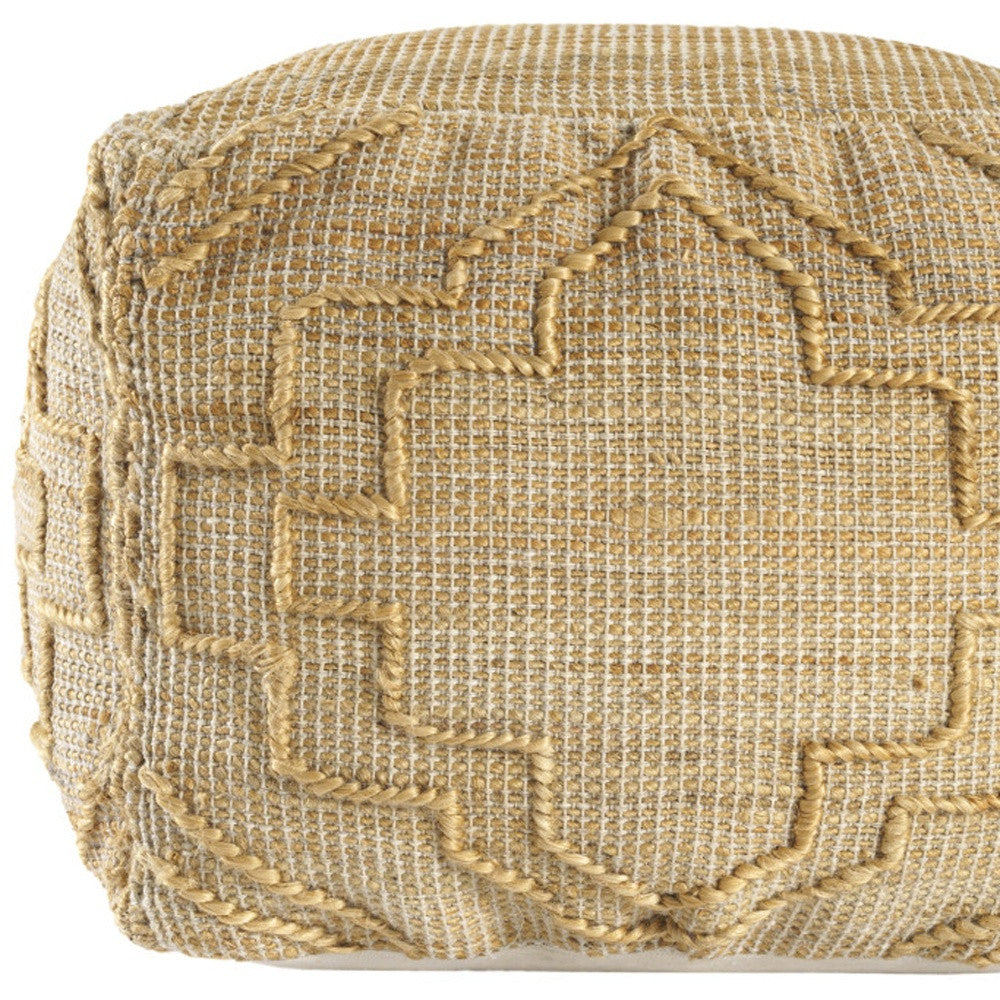 18" Natural Jute Blend Cube Quatrefoil Pouf Ottoman-6