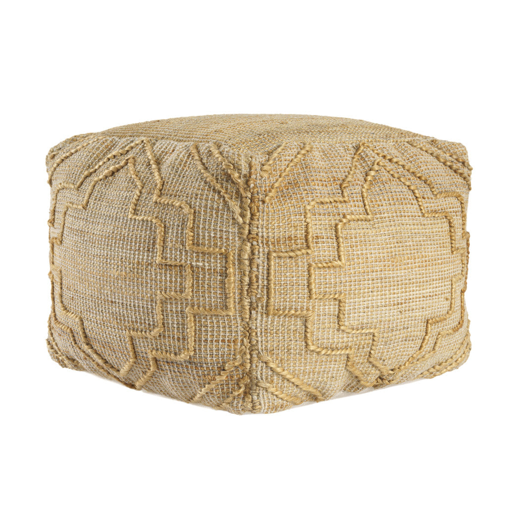 18" Natural Jute Blend Cube Quatrefoil Pouf Ottoman-0