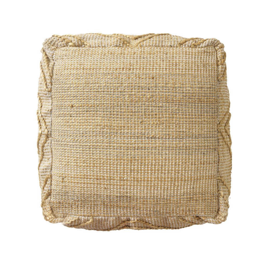 18" Natural Jute Blend Cube Quatrefoil Pouf Ottoman-2
