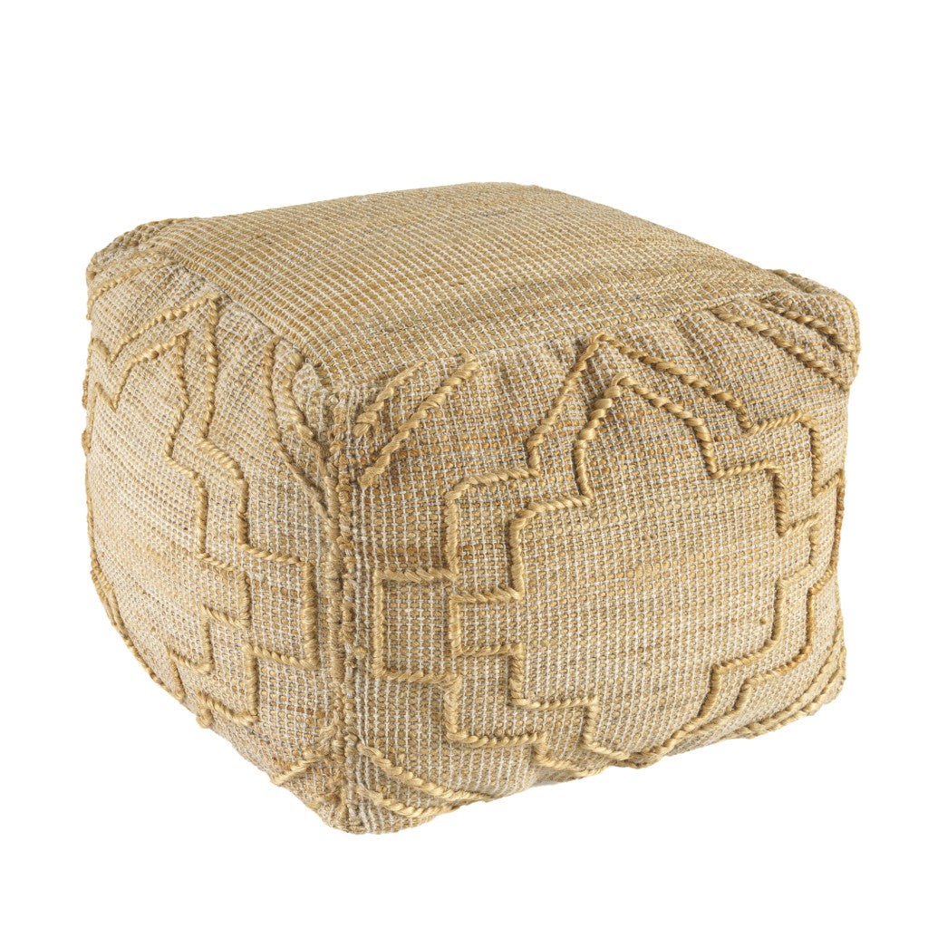 18" Natural Jute Blend Cube Quatrefoil Pouf Ottoman-4