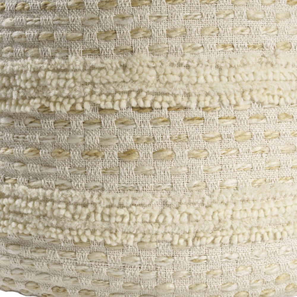 18" Natural And Ivory Cotton Blend Round Striped Pouf Ottoman-5