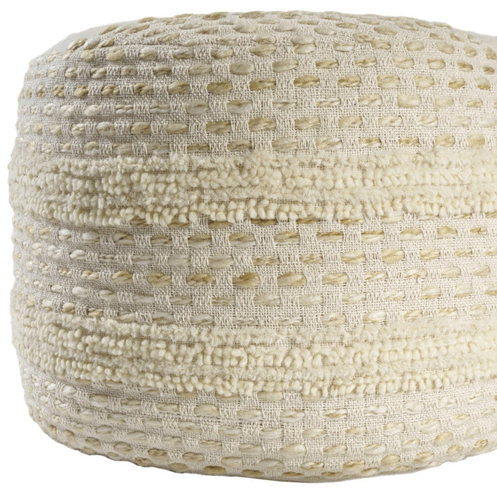18" Natural And Ivory Cotton Blend Round Striped Pouf Ottoman-6