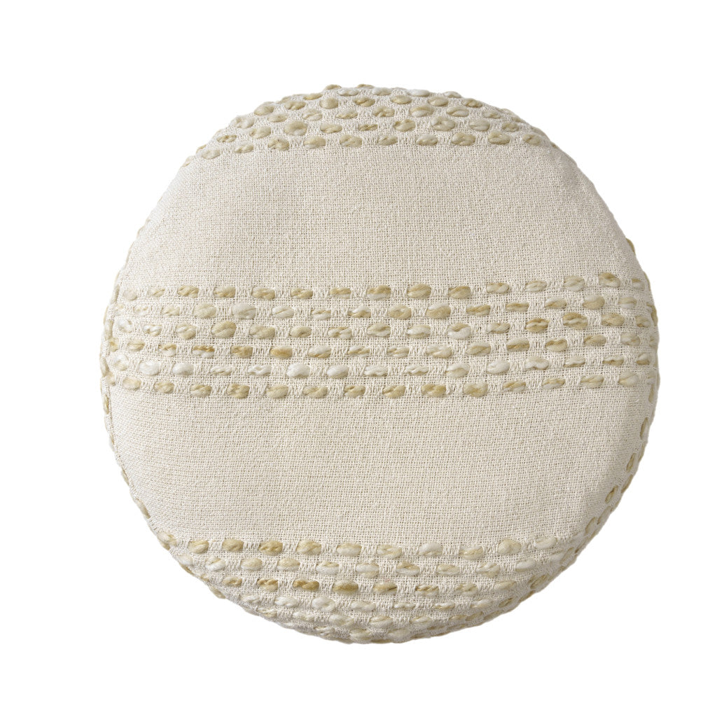 18" Natural And Ivory Cotton Blend Round Striped Pouf Ottoman-2