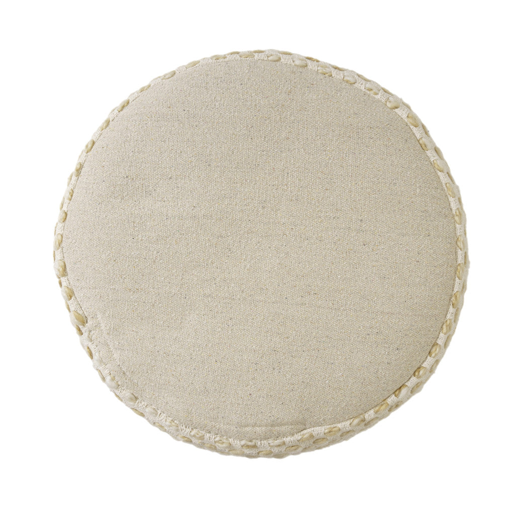 18" Natural And Ivory Cotton Blend Round Striped Pouf Ottoman-3