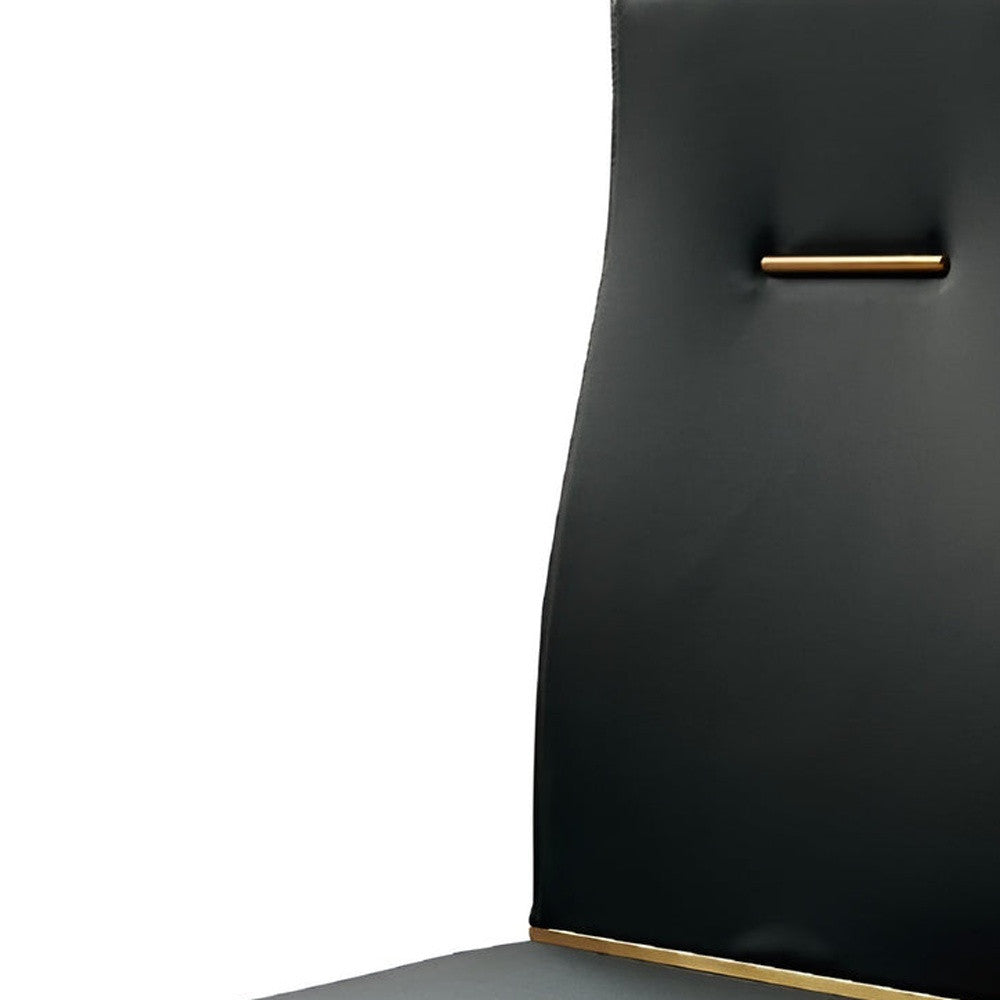 Set of Four Black and Gold Upholstered Faux Leather Dining Side Chairs-3
