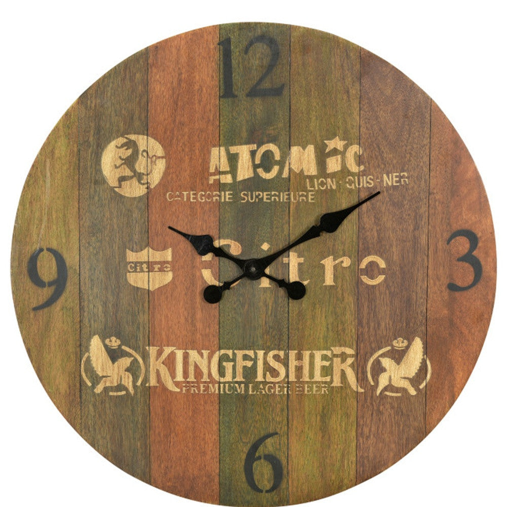 24" Brown Solid Wood Silent Analog Round Wall Clock-4