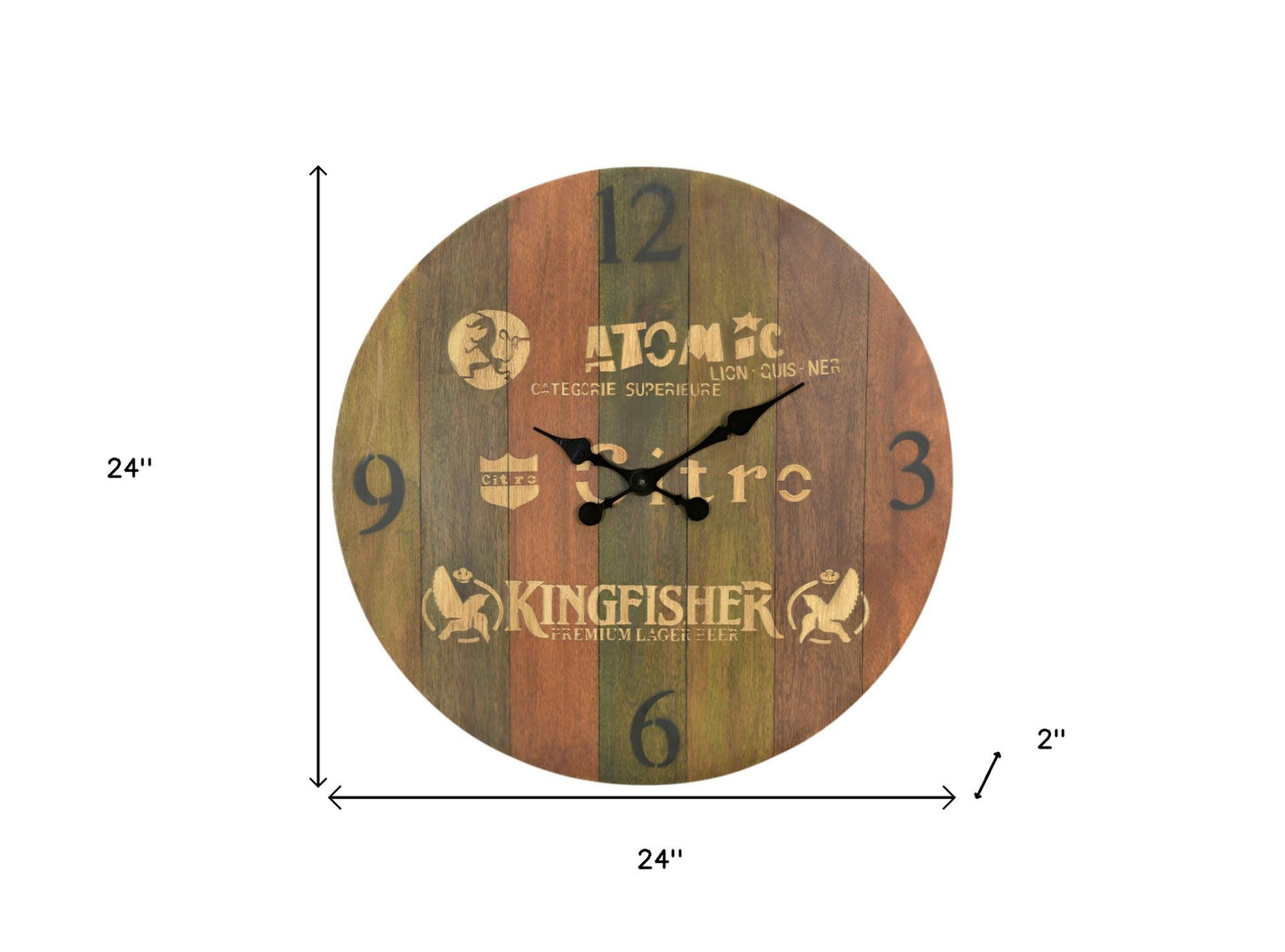 24" Brown Solid Wood Silent Analog Round Wall Clock-6