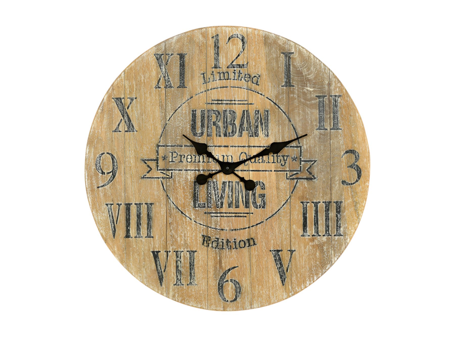24" Natural Distressed Solid Wood Silent Analog Round Wall Clock-1