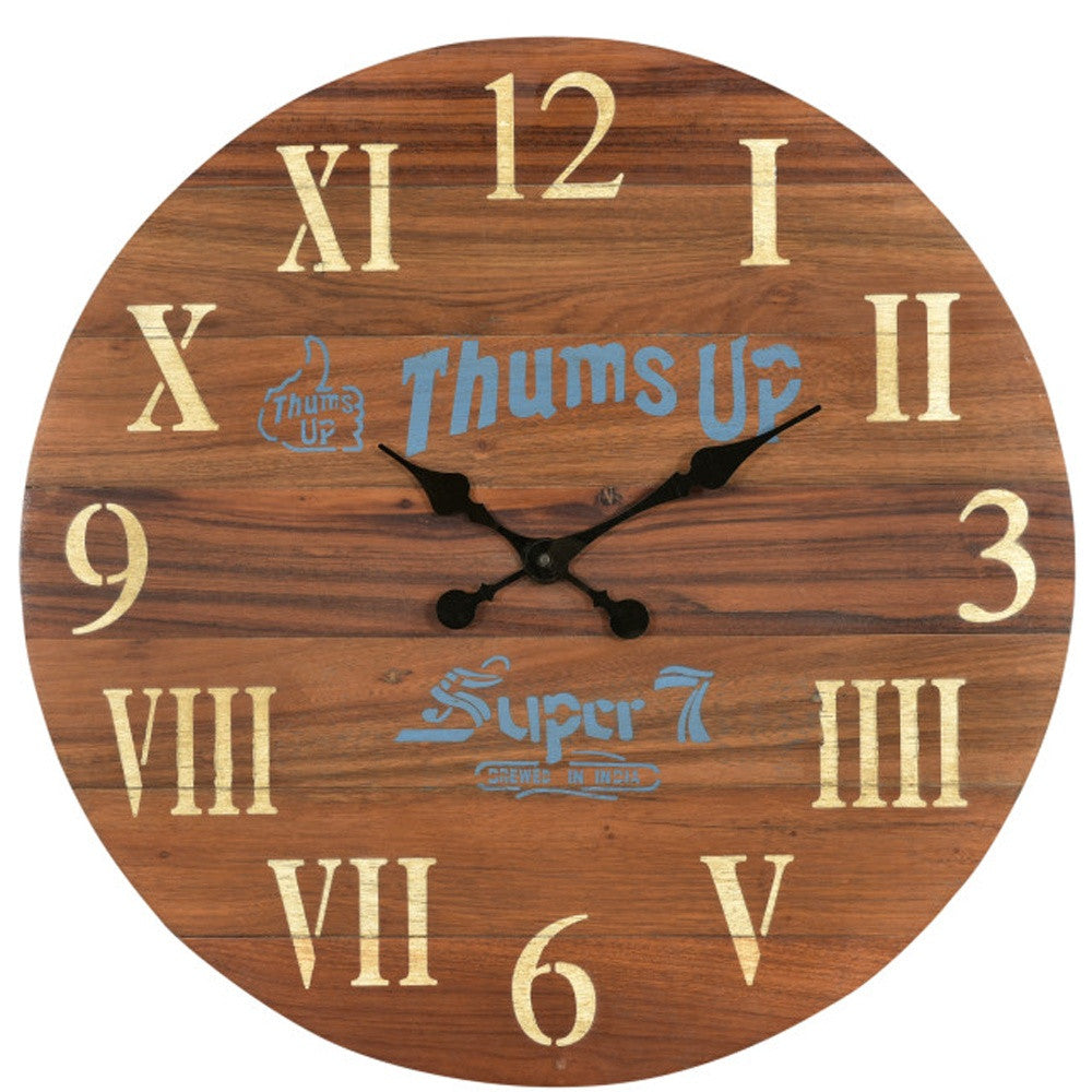 24" Brown Solid Wood Silent Analog Round Wall Clock-4