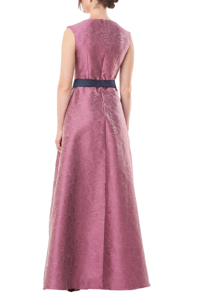 Kay Unger Square Neck Sleeveless Tie Waist Zipper Back Mikado Walk Through Jumpsuit With Stretch Crepe Pant-2