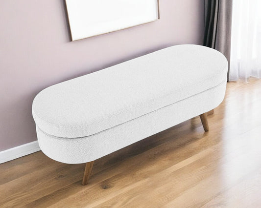 44" White and Brown Linen Upholstered Storage Bench with Flip Top-0