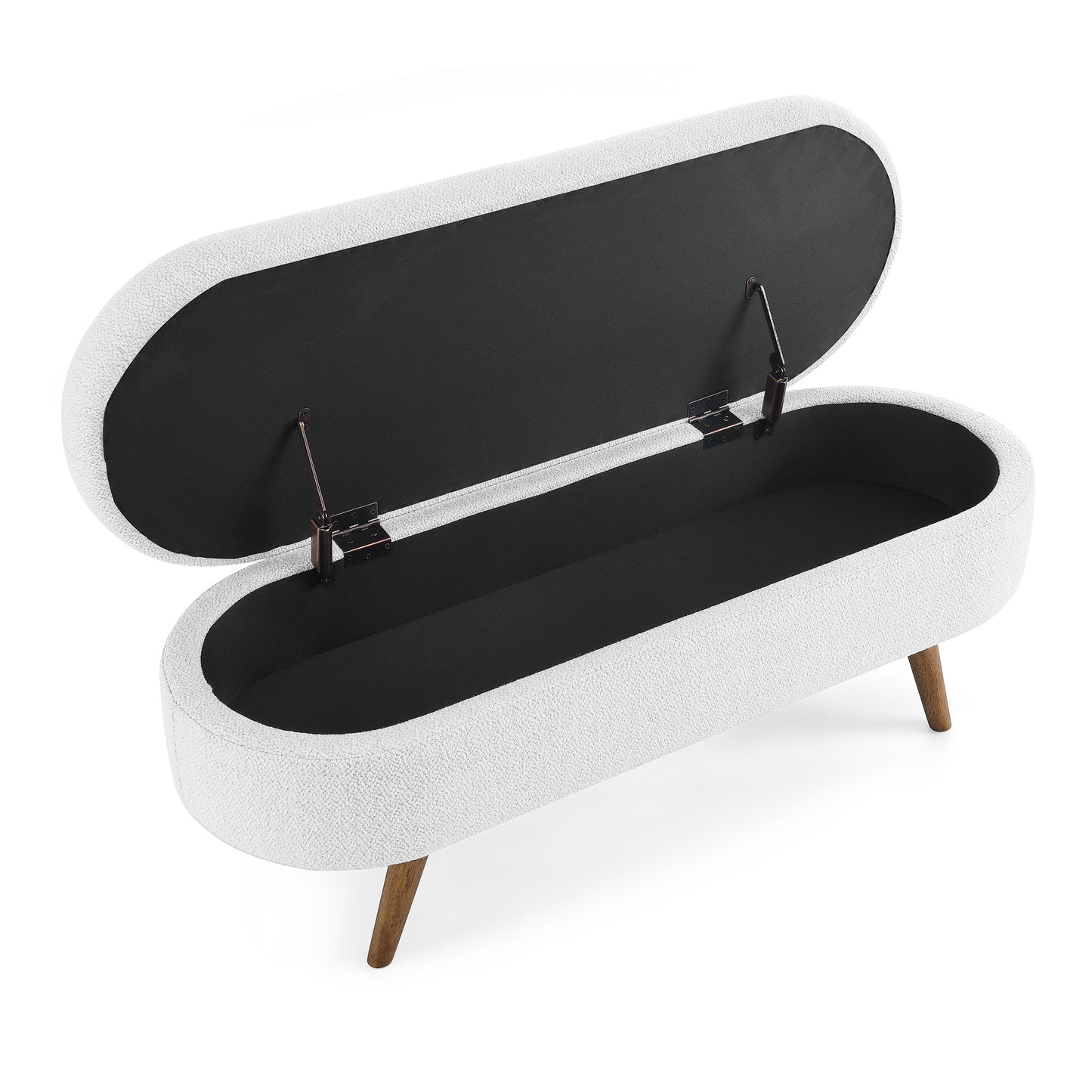 44" White and Brown Linen Upholstered Storage Bench with Flip Top-2