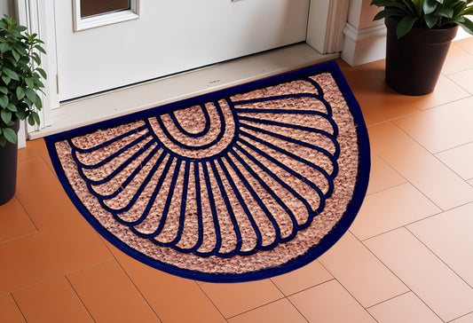 18" X 30" Brown and Black Rubber Geometric Outdoor Semi Circle Door Mat-0