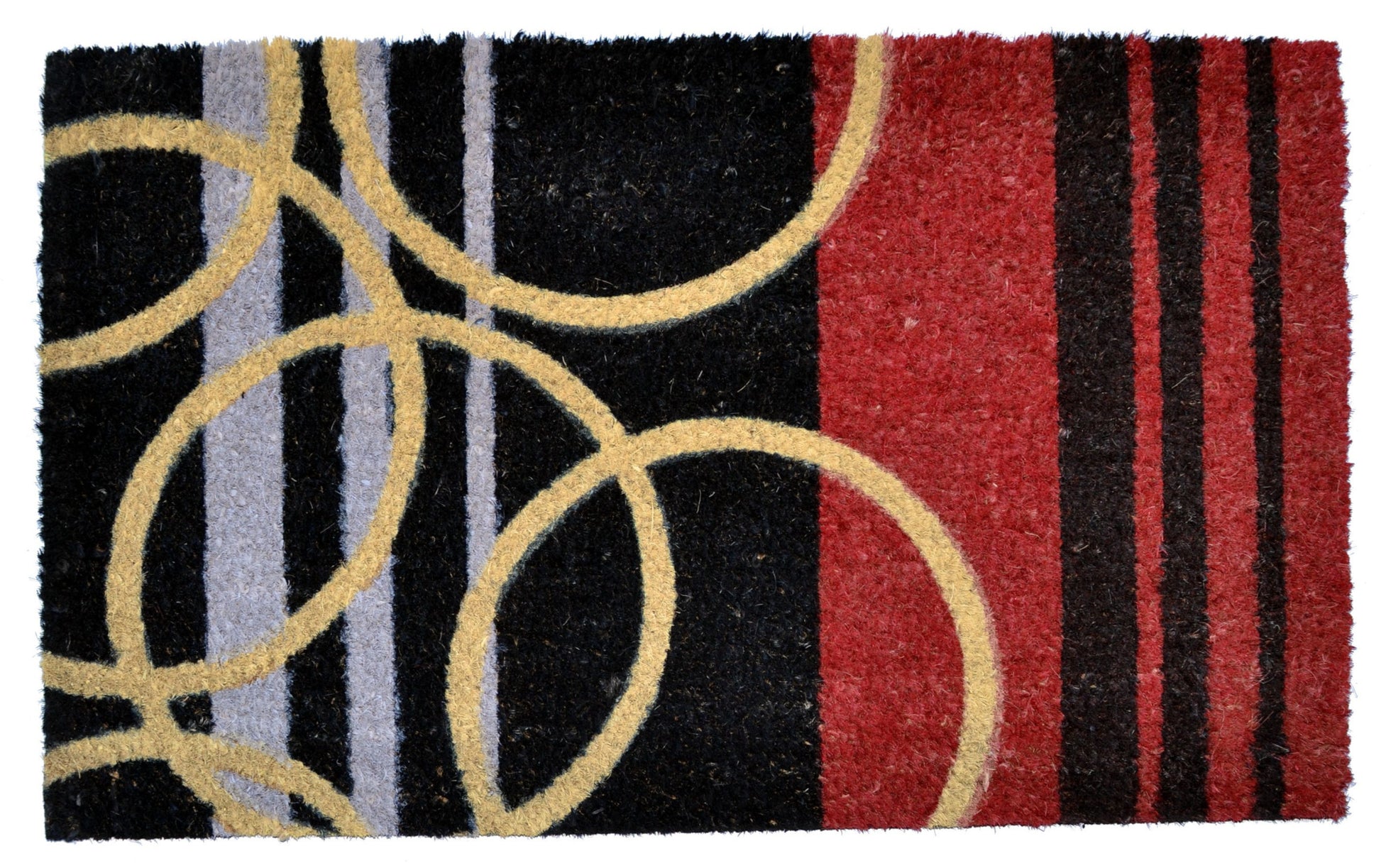 18" X 30" Black and Red Coir Striped Outdoor Door Mat-2