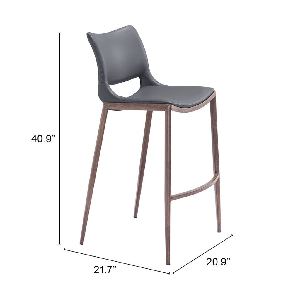 Set of Two 29" Dark Gray and Walnut Faux Leather and Steel Low Back Counter Height Bar Chairs-8