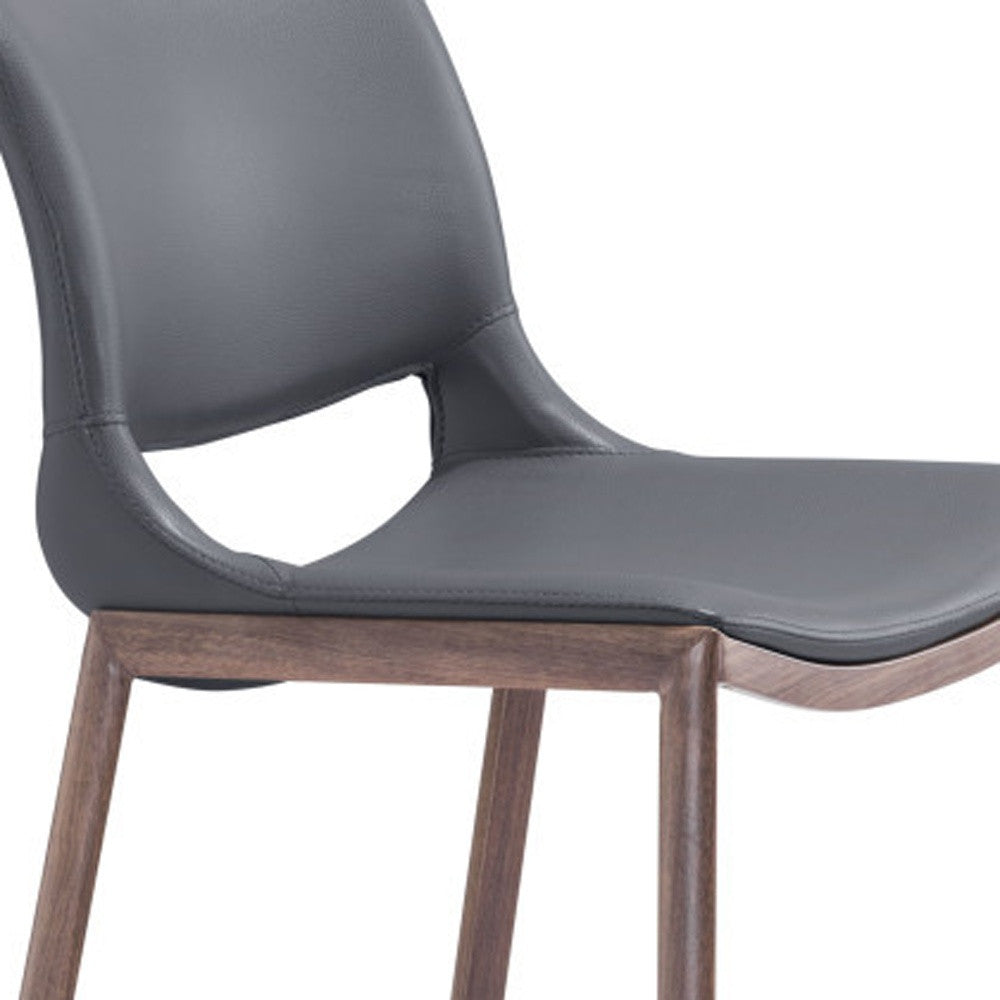 Set of Two 29" Dark Gray and Walnut Faux Leather and Steel Low Back Counter Height Bar Chairs-6