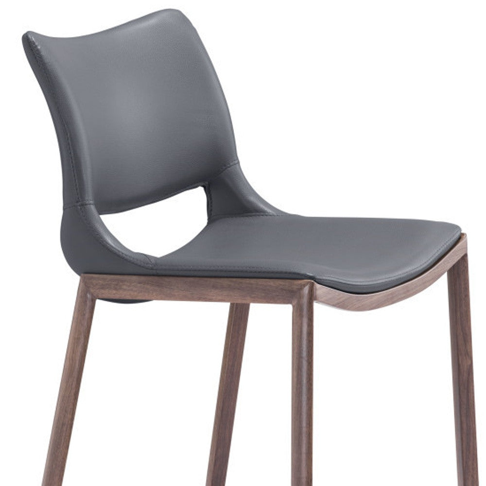 Set of Two 29" Dark Gray and Walnut Faux Leather and Steel Low Back Counter Height Bar Chairs-7
