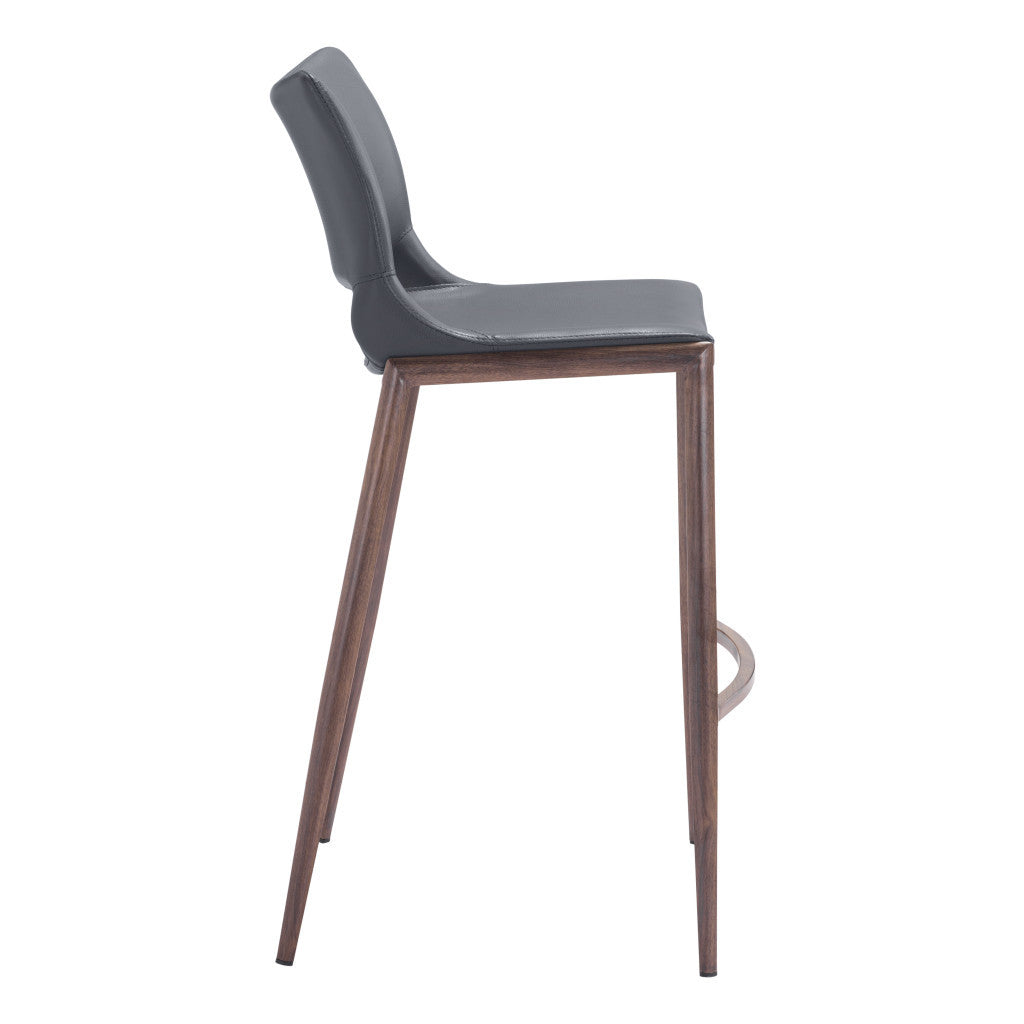 Set of Two 29" Dark Gray and Walnut Faux Leather and Steel Low Back Counter Height Bar Chairs-3