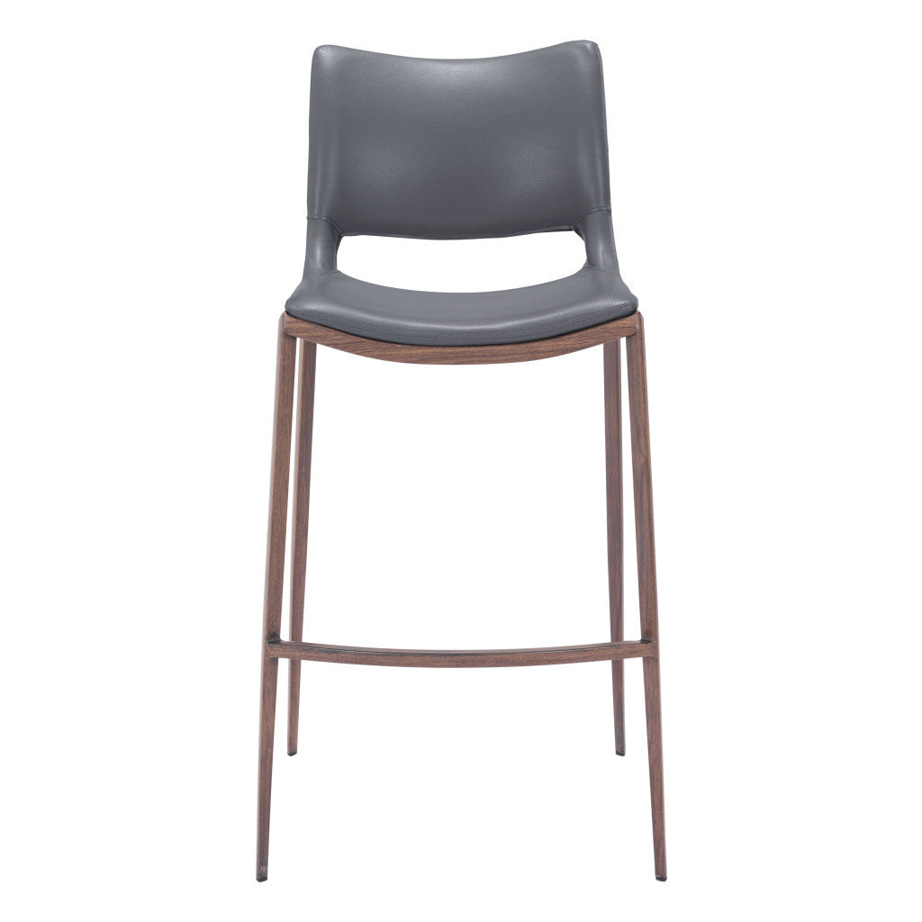 Set of Two 29" Dark Gray and Walnut Faux Leather and Steel Low Back Counter Height Bar Chairs-4