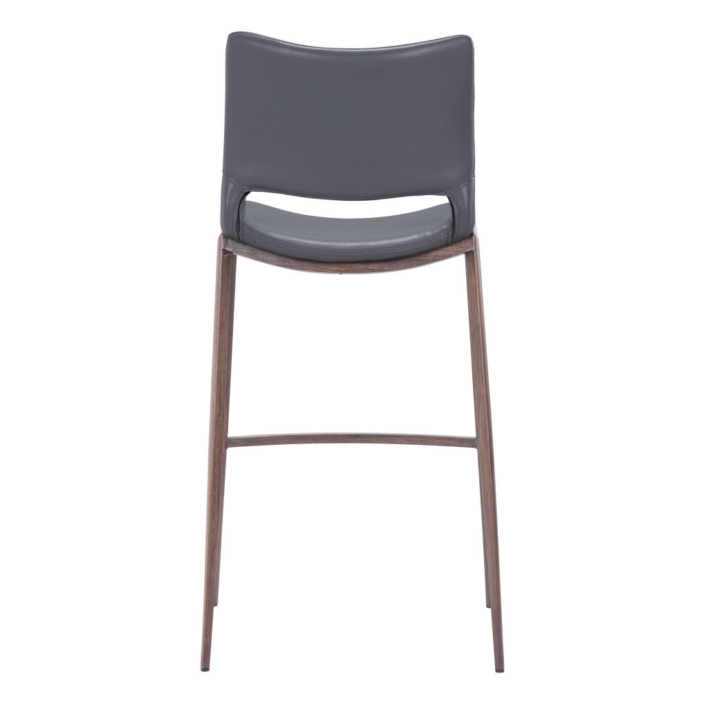 Set of Two 29" Dark Gray and Walnut Faux Leather and Steel Low Back Counter Height Bar Chairs-5