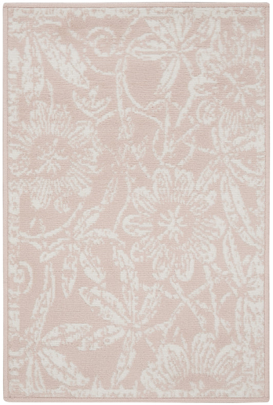2' X 3' Pink and Ivory Floral Distressed Area Rug-0