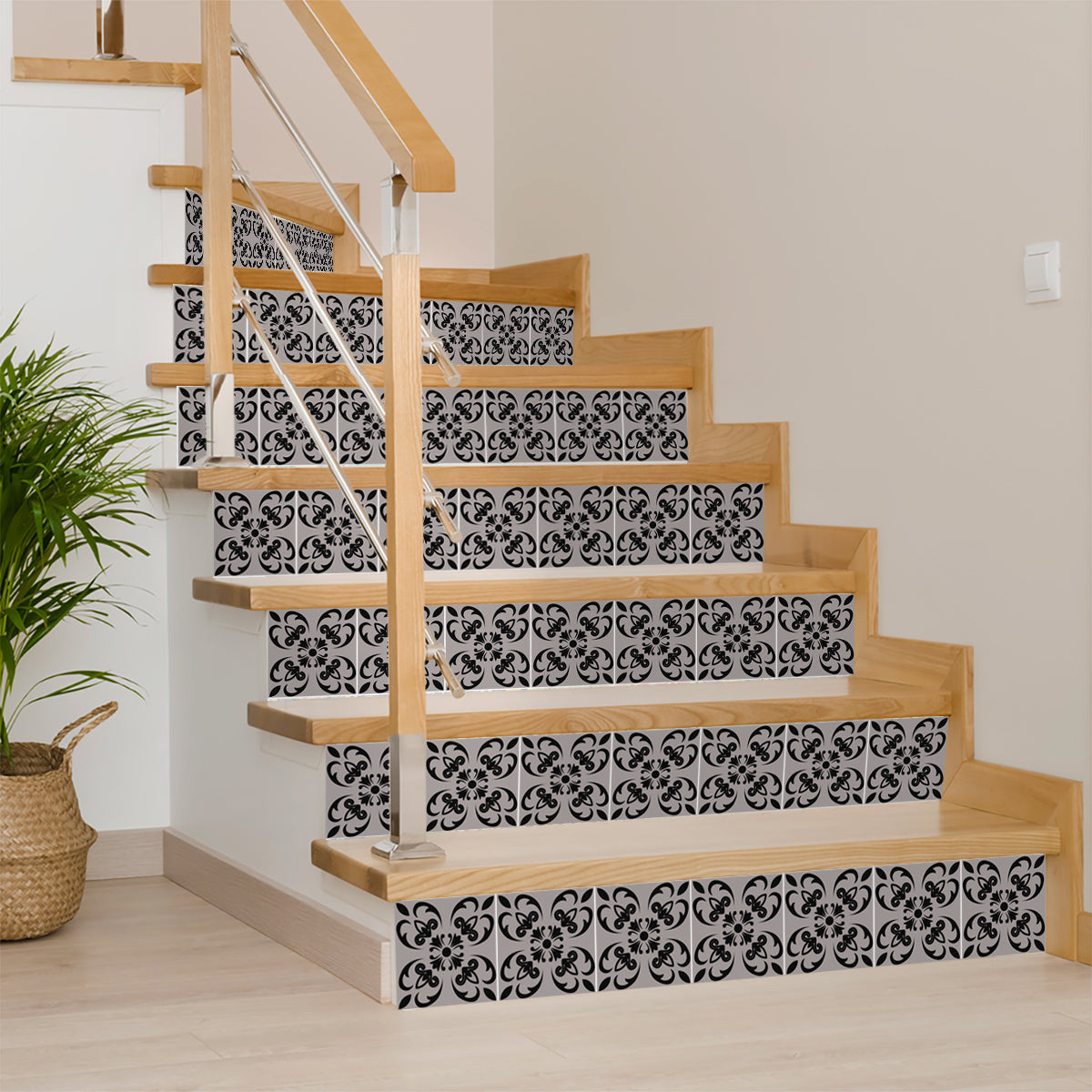 12" X 12" Black and White Orchid Peel and Stick Removable Tiles-2