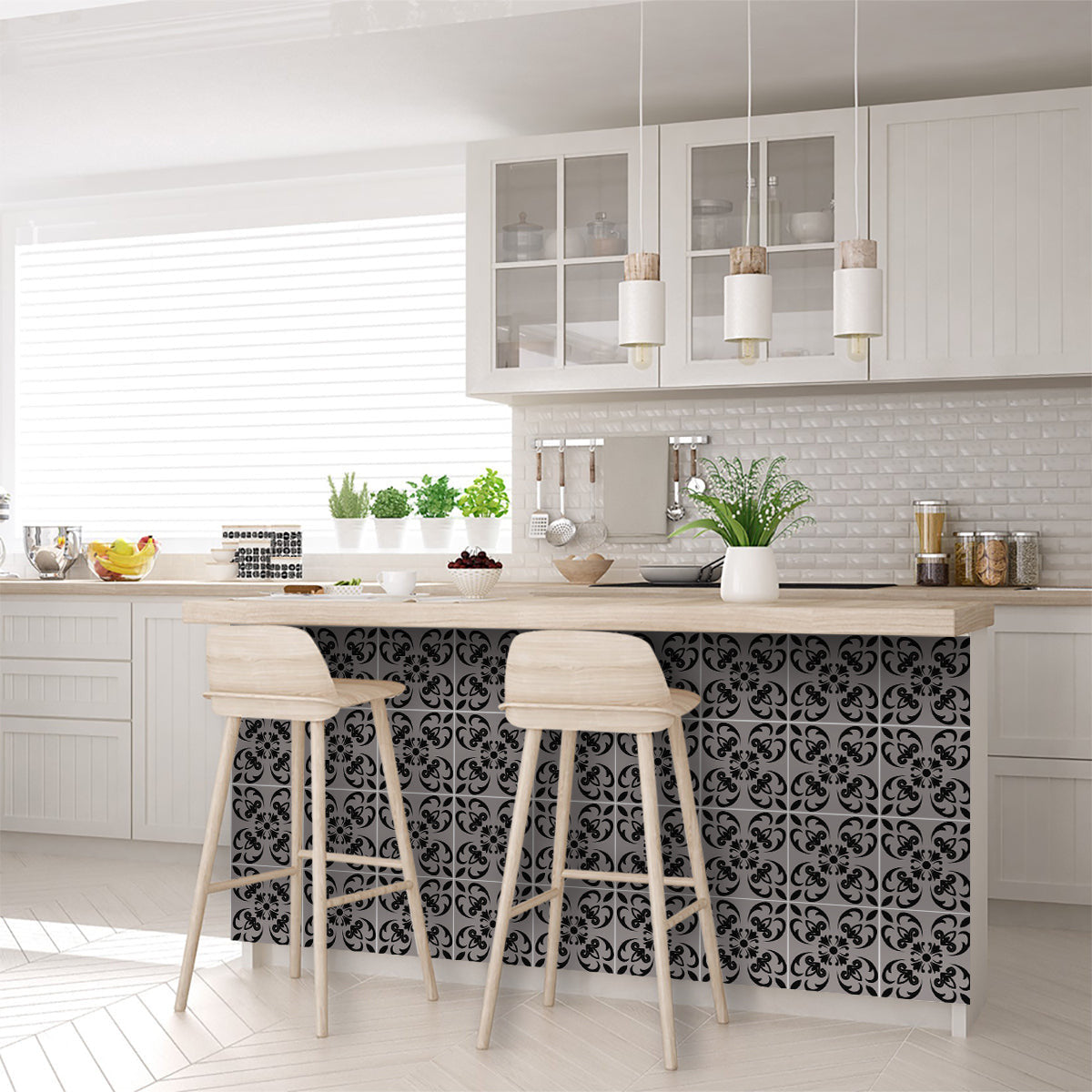 12" X 12" Black and White Orchid Peel and Stick Removable Tiles-6