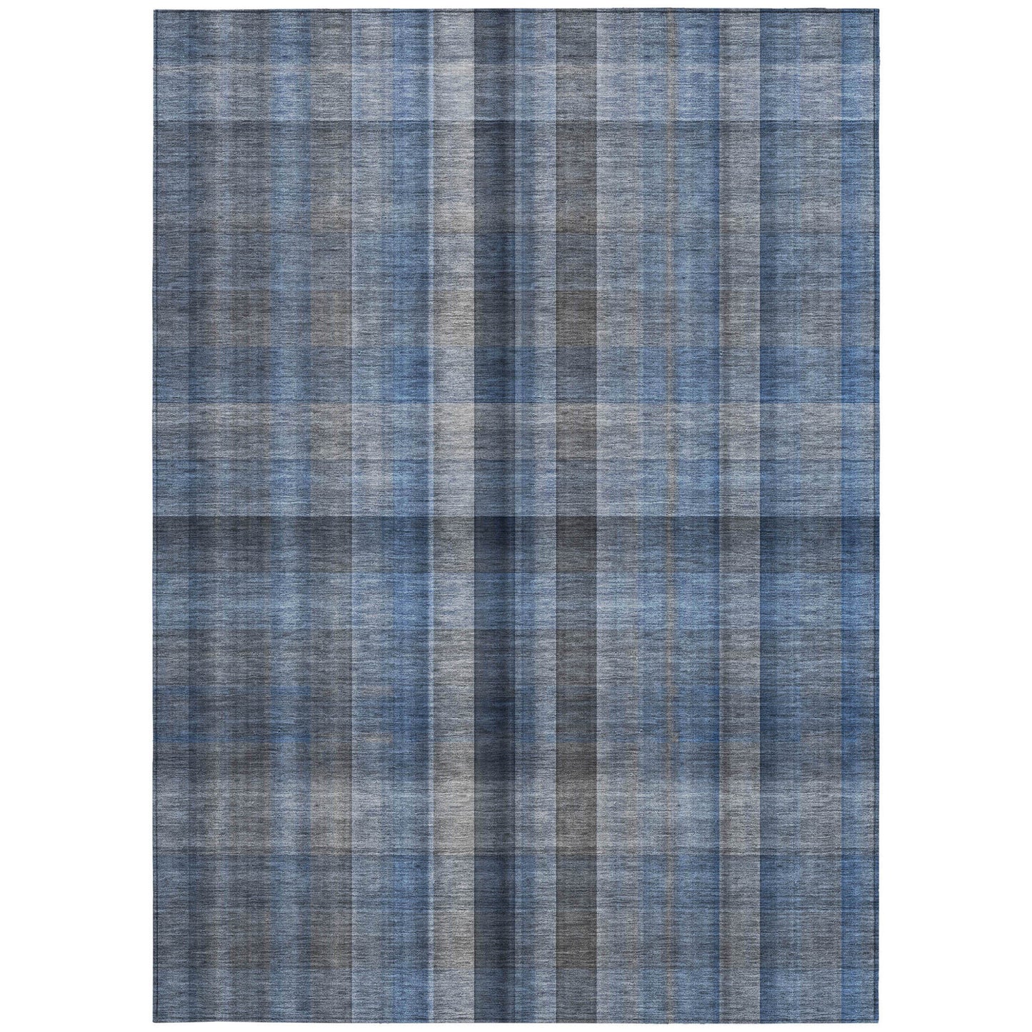 5' X 8' Blue Plaid Washable Non Skid Indoor Outdoor Area Rug-3