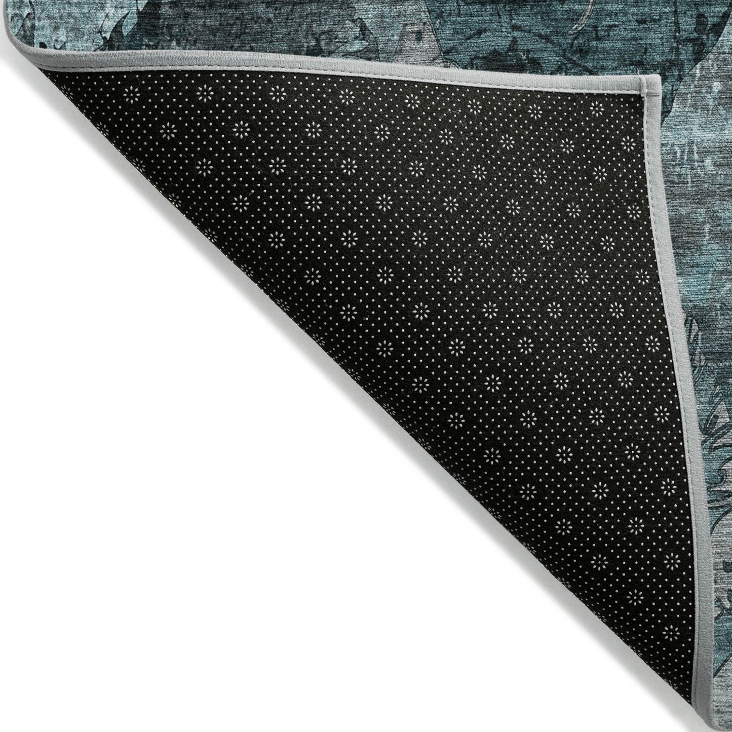 2' X 8' Teal and Gray Abstract Washable Indoor Outdoor Runner Rug-3