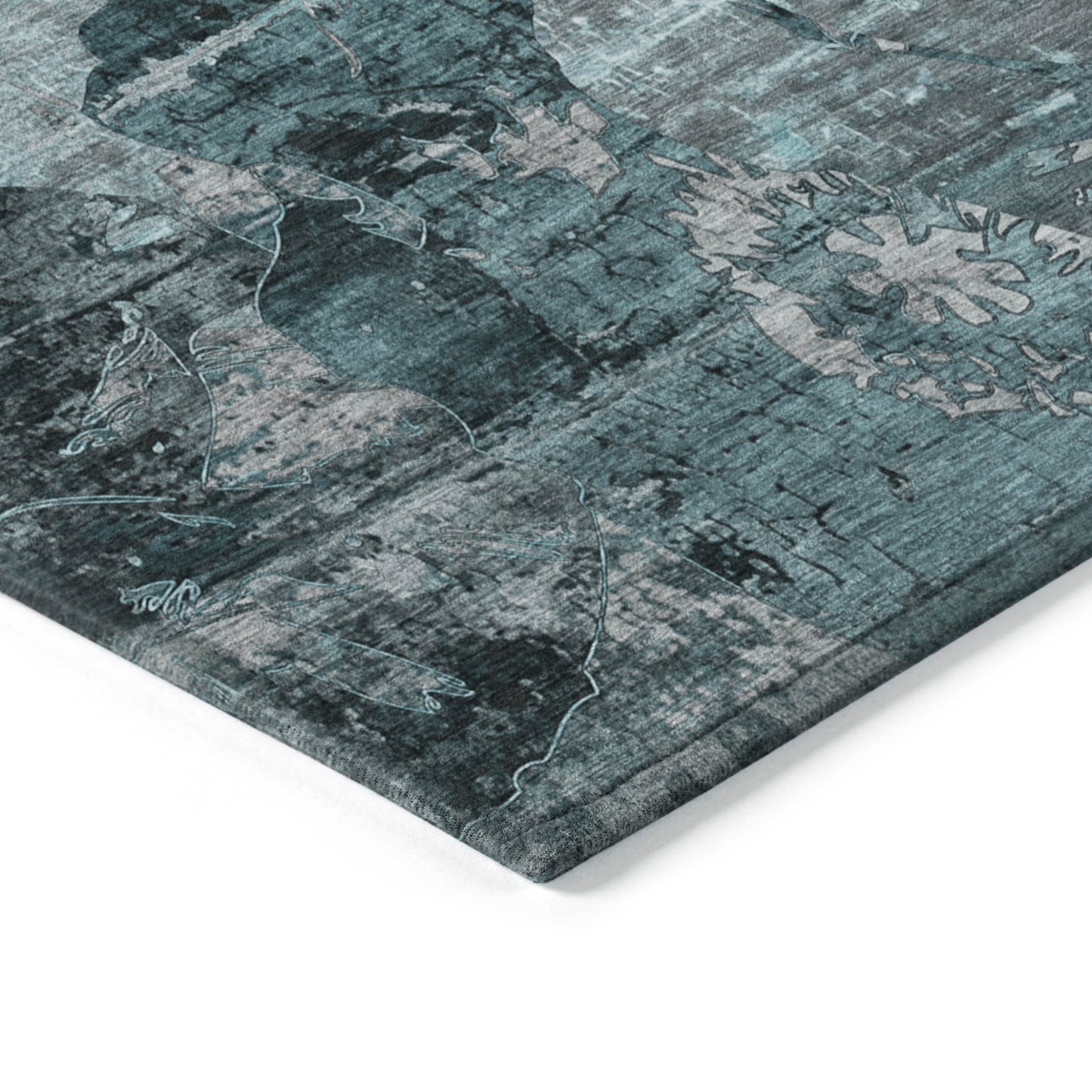 2' X 8' Teal and Gray Abstract Washable Indoor Outdoor Runner Rug-4