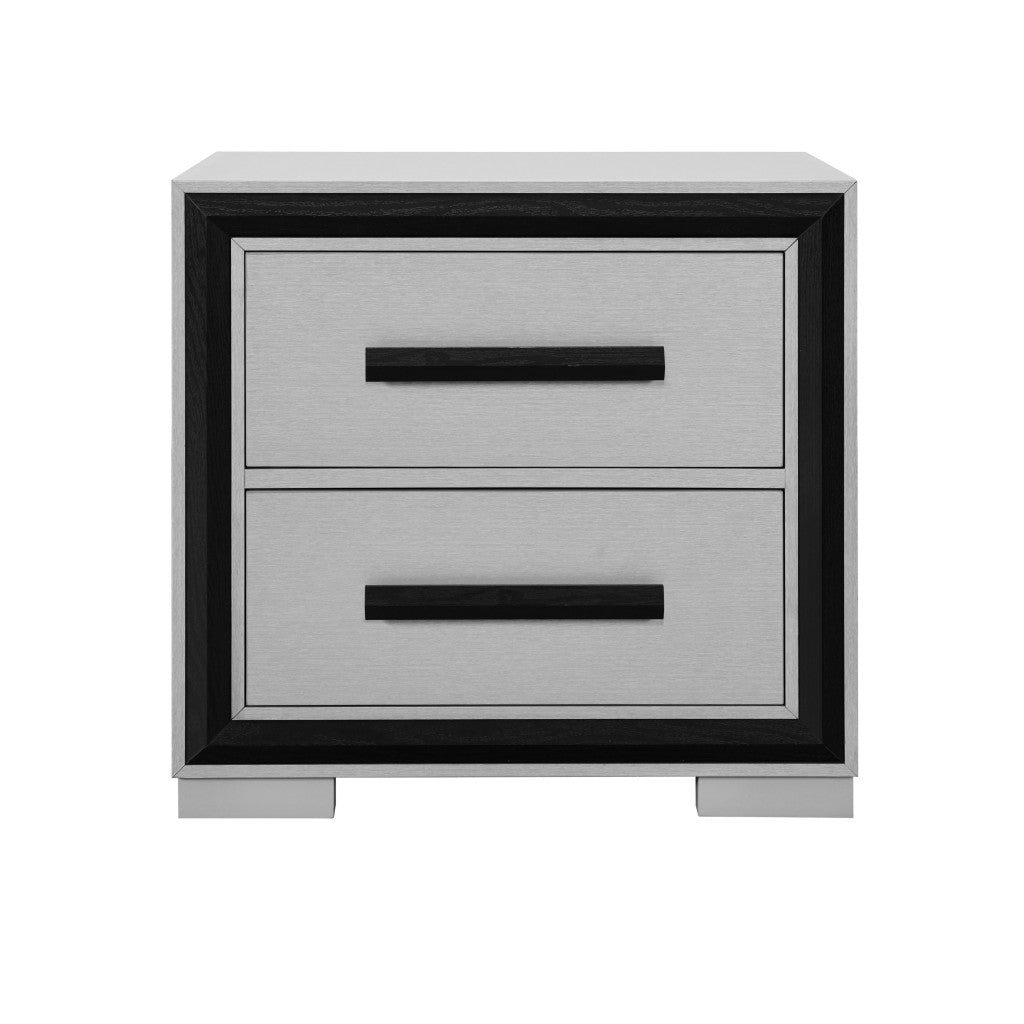 25" Gray and Black Two Drawer Wood Nightstand-1