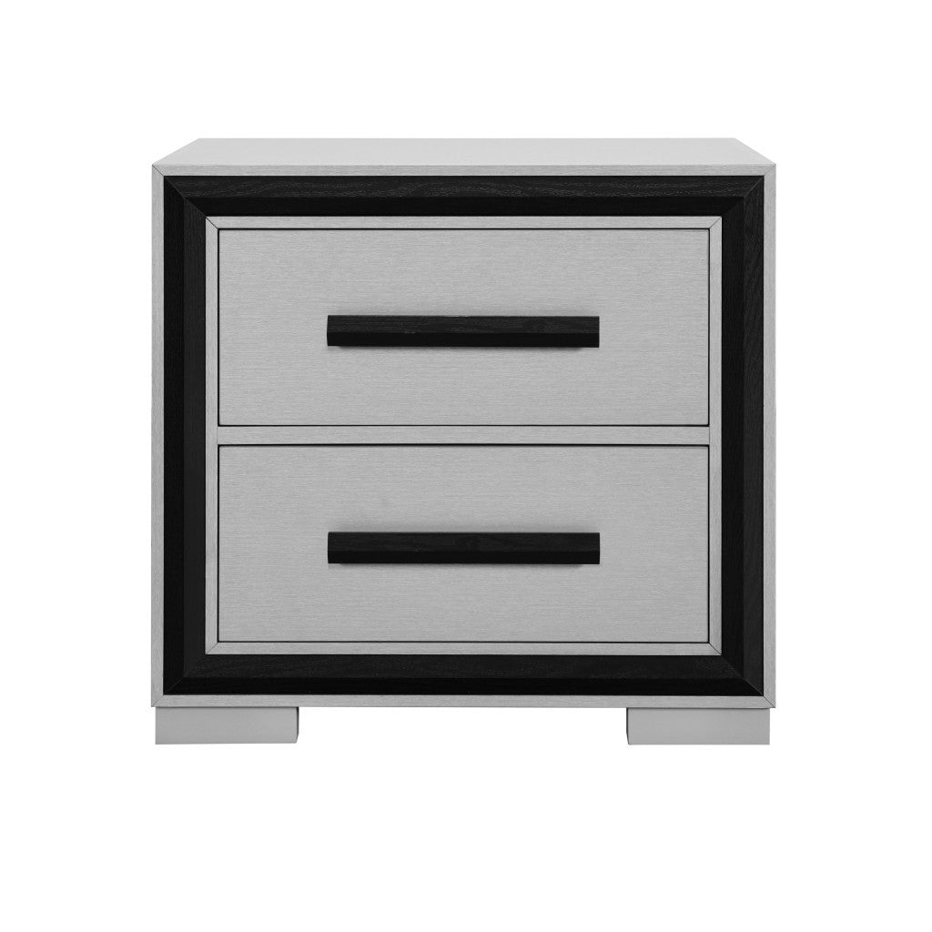 25" Gray and Black Two Drawer Wood Nightstand-4