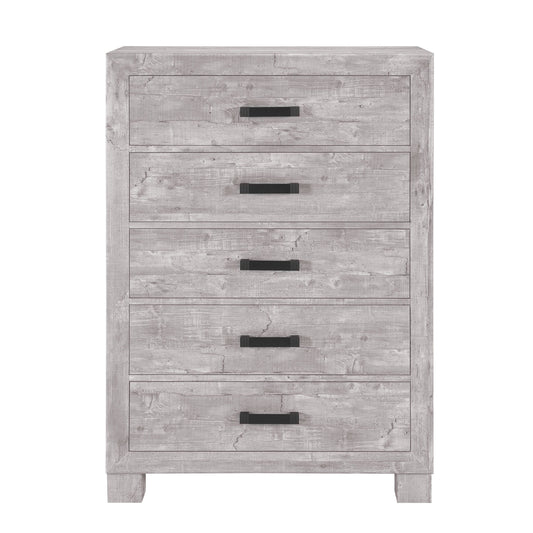 48" Gray Wood Five Drawer Dresser-0