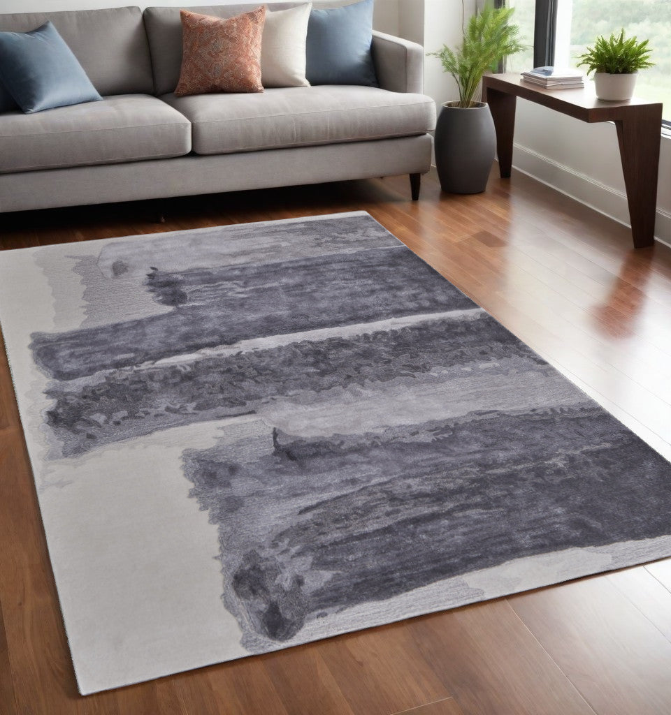 5' X 8' Dark Gray and Ivory Abstract Hand Tufted Area Rug-1