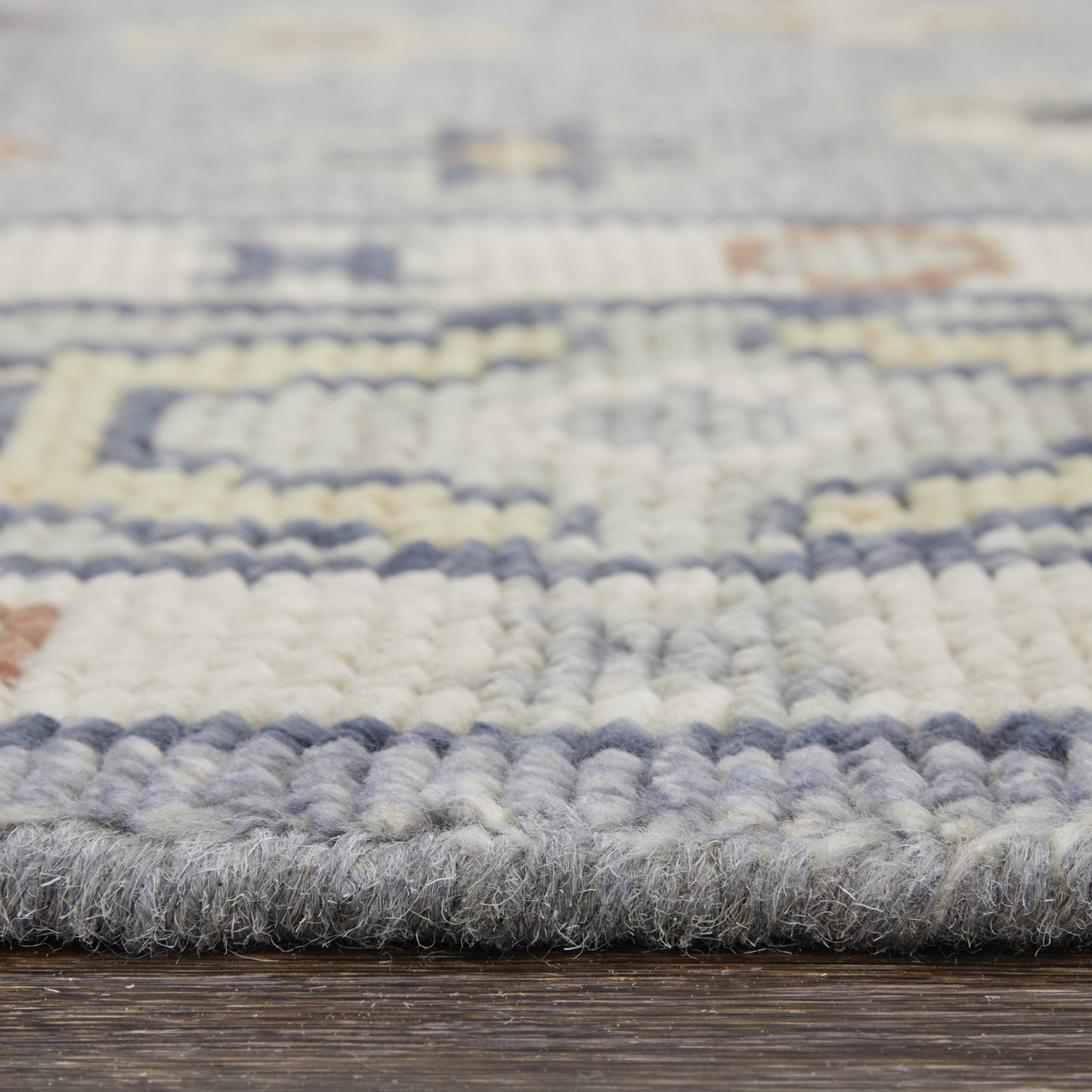 12' Gray Blue and Taupe Wool Geometric Hand Knotted Runner Rug With Fringe-3
