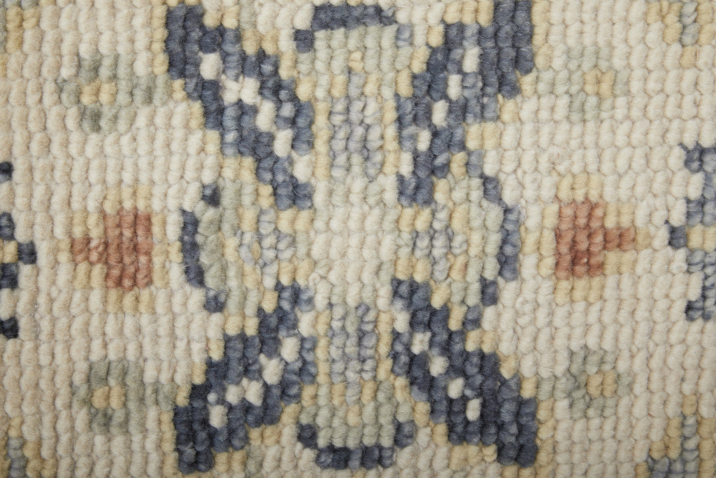 12' Gray Blue and Taupe Wool Geometric Hand Knotted Runner Rug With Fringe-6