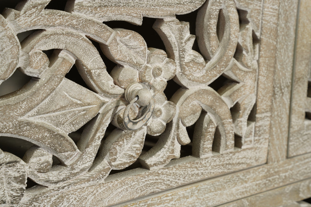 35" Gray Carved Floral Solid Wood Six Drawer Dresser-8